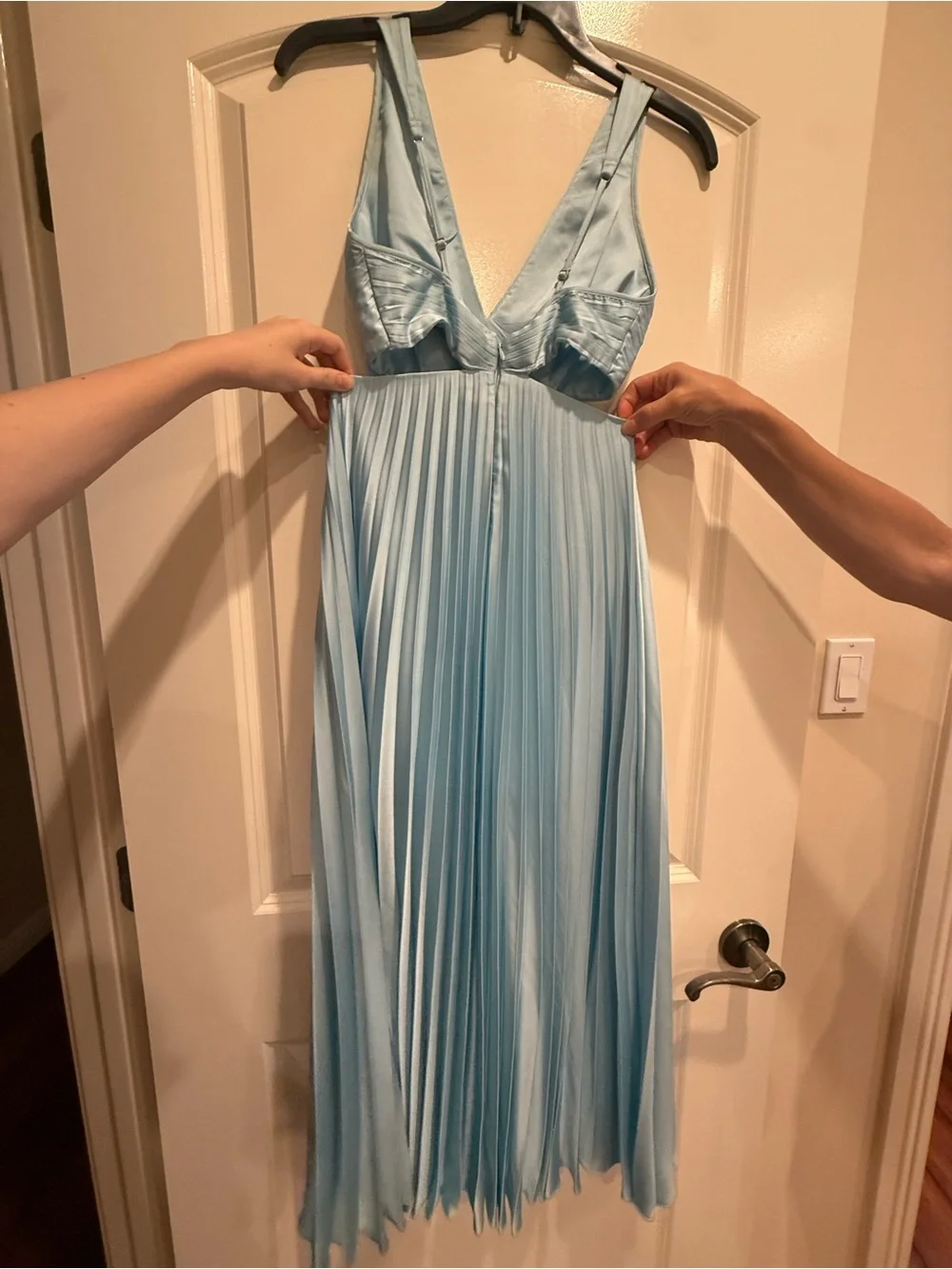 Abercrombie & Fitch Sky Blue Pleated V-Neck Maxi Dress